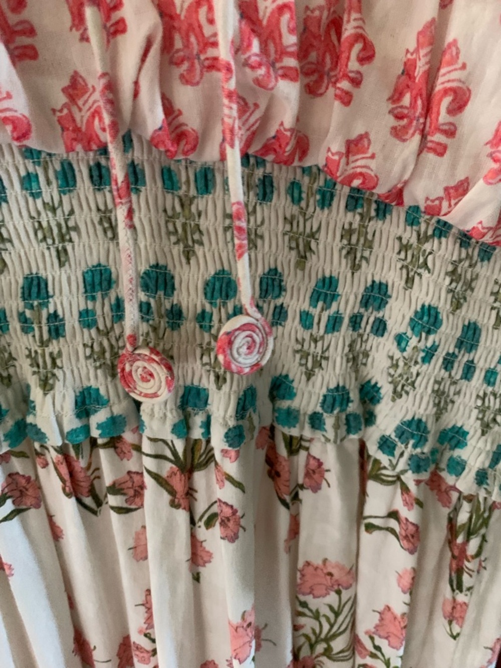 HEMANT & NANDITA Coral and Teal Floral Maxi Dress - Picture 4 of 6